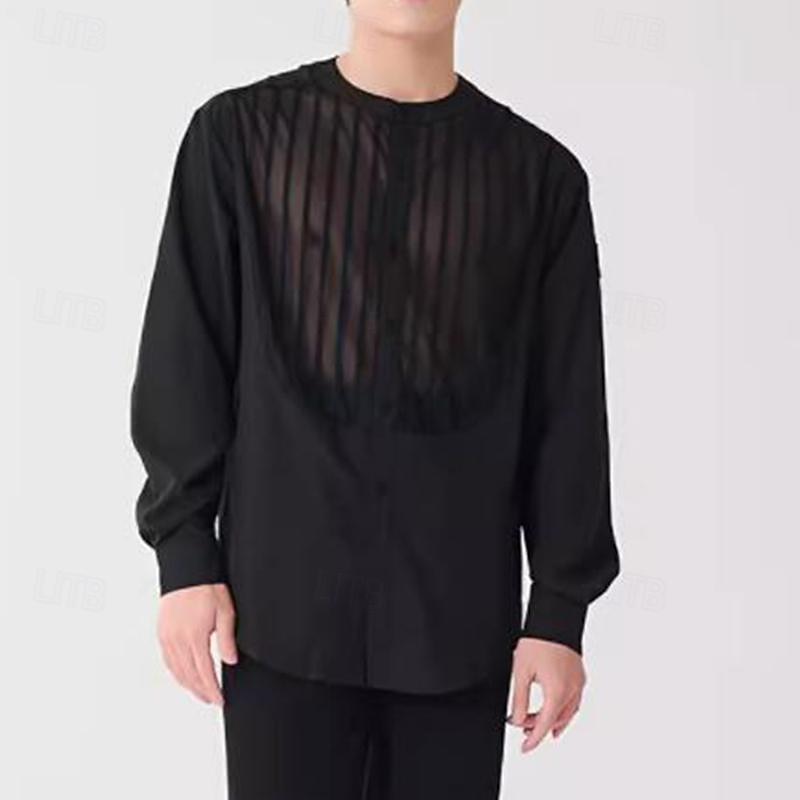 Latin Dance Shirt Splicing Men's Performance Daily Wear Long Sleeve Spandex