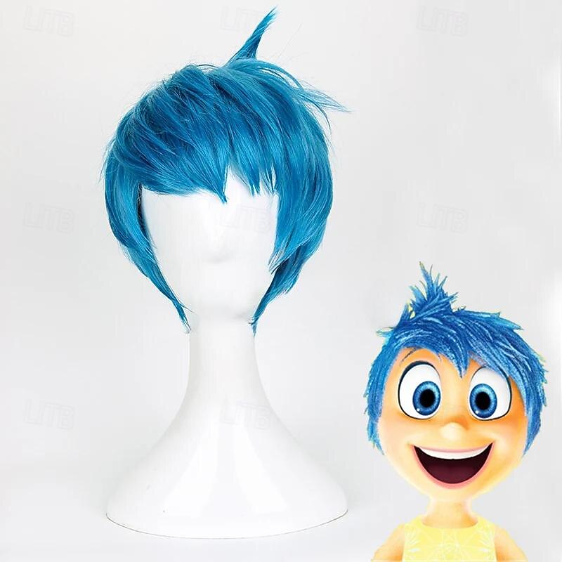 Movie Inside Out Joy Wig Short Blue Heat Resistant Hair Cosplay Costume Wigs Halloween Wigs