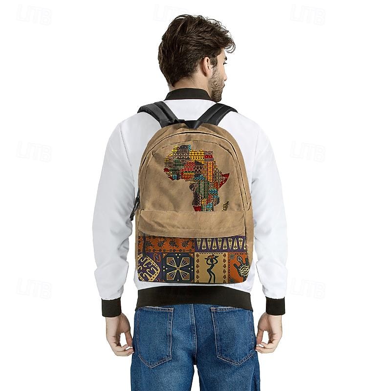 Ethnic African Map Print Backpack – Tribal Style School Bag with Cultural Patchwork Design, Lightweight Bookbag for Teens, Students, and Travel Lovers3