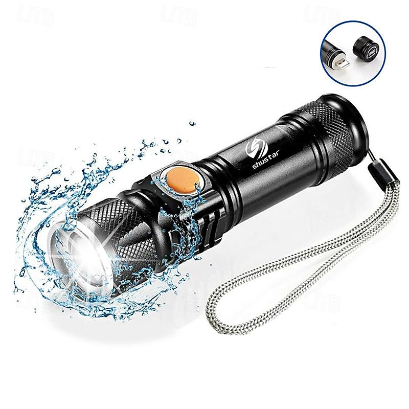 Super bright Rechargeable LED Flashlight With Tail USB Charging Head Zoomable waterproof Torch Portable light 3 Lighting modes Built-in battery4