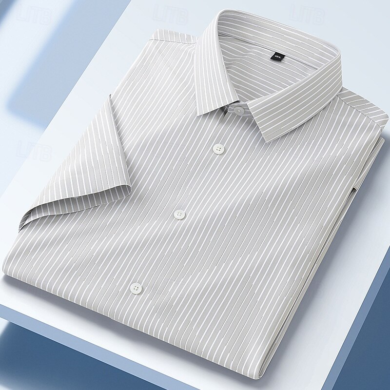 Men's Shirt Dress Shirt Button Up Shirt Stripes Wedding Daily Blue Sky Blue Light Grey Gray Short Sleeve Turndown Summer Clothing Apparel2