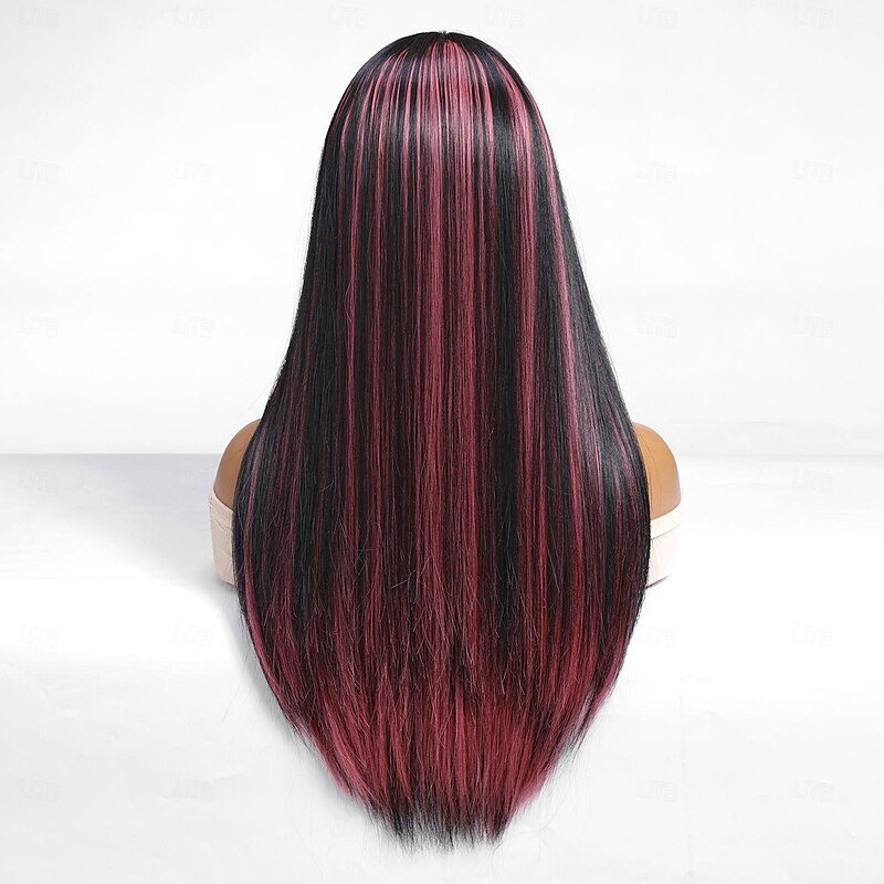 Synthetic Wig Uniforms Career Costumes Princess Straight kinky Straight Middle Part Layered Haircut Machine Made Wig 26 inch Black / Pink Synthetic Hair Women's Cosplay Party Fashion Natural Black4
