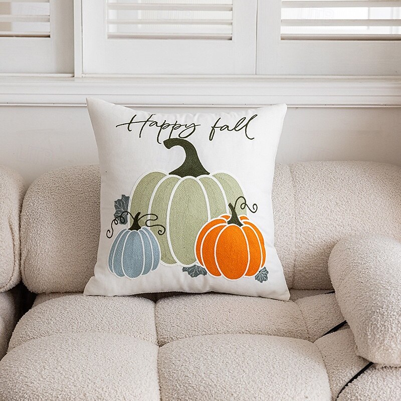 Halloween Emboidery Pumpkins Decorative Toss Pillows Cover 1PC Soft Square Cushion Case Autumn Pillowcase for Bedroom Livingroom Sofa Couch Chair