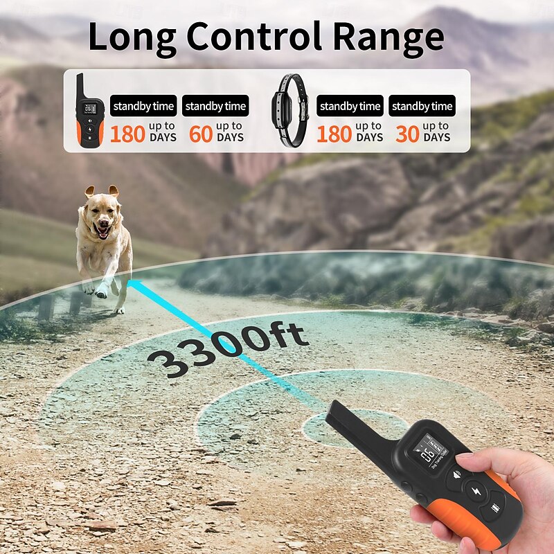 3300ft Range Remote Dog Training Collar Anti Bark Collar 3 Modes Beep(9 Tone) and Vibration Shock  Waterproof & Rechargeable for Small Medium Large Dogs4