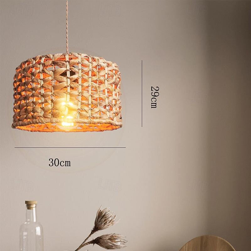 Hanging Swag Ceiling Lamp Twine Natural Rattan Lampshade Portable Pendant Light Dimmable Modern Farmhouse khaki Cord Chandelier Instant on Swag Lamp4