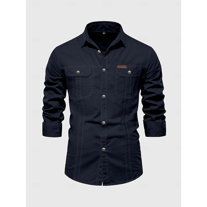 Men's Shirt Button Up Shirt Casual Shirt Work Shirt Cargo Shirt Navy Blue Green khaki Beige Long Sleeve Plain Collar Street Daily Front Pocket Clothing Apparel Fashion Casual Comfortable4