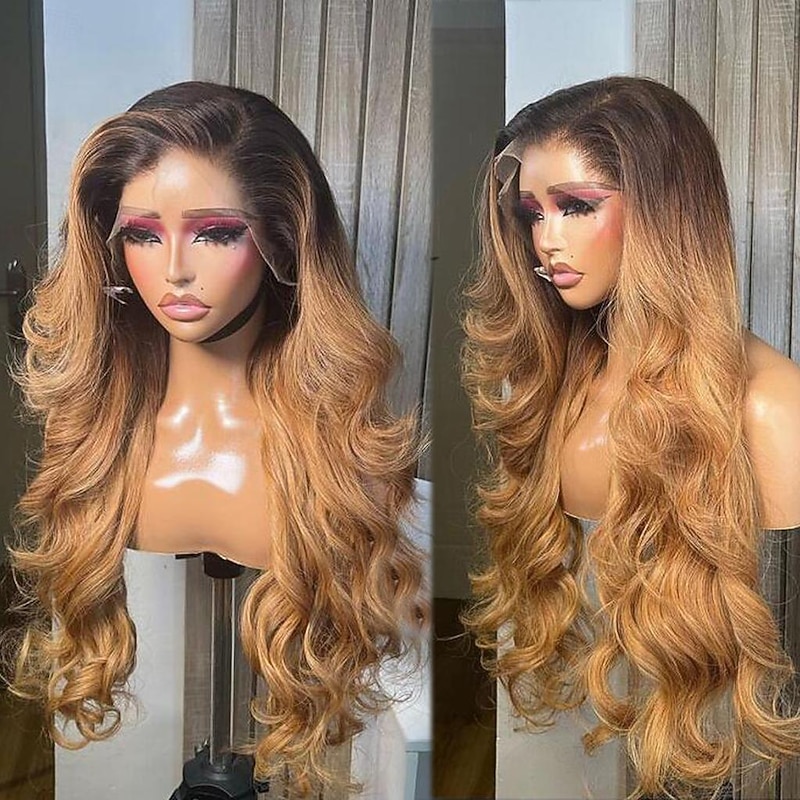 Remy Human Hair 13x4 Lace Front Wig Free Part Vietnamese Hair Wavy Multi-color Wig 130% 150% Density Ombre Hair Glueless With Bleached Knots Pre-Plucked For Women Long Human Hair Lace Wig