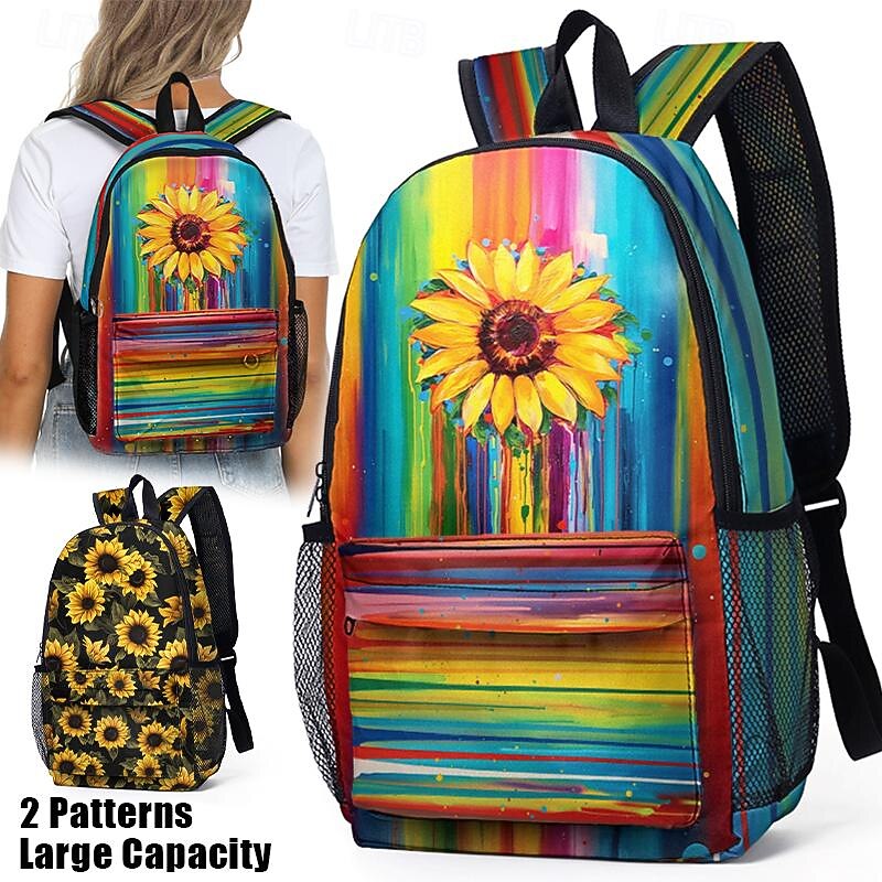 Colorful Sunflower Backpack for School and Travel – Durable Canvas Bag with Vibrant Artistic Design and Adjustable Straps2