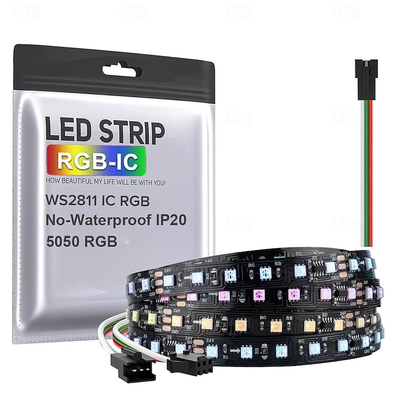 WS2812 RGBIC Addressable LED Strip Light Dream Color Strip Light 8.2FT/16.4FT 20Pixels/m Waterproof Black and White PCB Flexible DC12V Chase Effect Suitable for Indoor and Outdoor Activity Atmosphere Decoration3