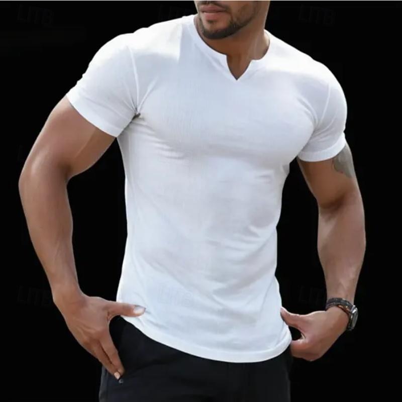 Men's T Shirt Short Sleeve V Neck Summer Plain Fashion Classic Comfortable V Neck Street Casual Sports Black White Dark Navy Top Tee for Men