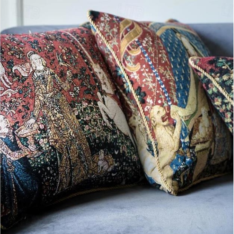 Gobelin Aubusson Tapestry Cushion Cover Lady Unicorn Jacquard Throw Pillow Home Decorative Livingroom Bedroom Sofa Couch3