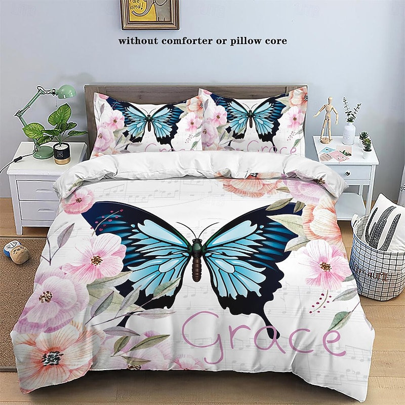Nordic Pastoral Butterfly Printed Duvet Cover - Elegant Scandinavian Design - Soft and Cozy Fabric - Perfect for Bringing a Touch of Nature to Your Bedroom Decor - Easy to Wash and Maintain