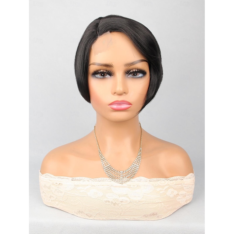 Synthetic Lace Wig Natural Straight Style 10 inch Natural Black Short Bob U Part Wig Women Wig Black2