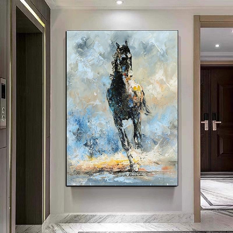 Running Horse oil painting - Hand Painted Modern Palette Knife Abstract Animal Oil Painting On Canvas for bedroom artwork picture wall decorations