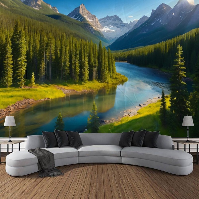 Nature Waterfall Rock Hanging Tapestry Landscape Wall Art Large Tapestry Mural Decor Photograph Backdrop Blanket Curtain Home Bedroom Living Room Decoration3