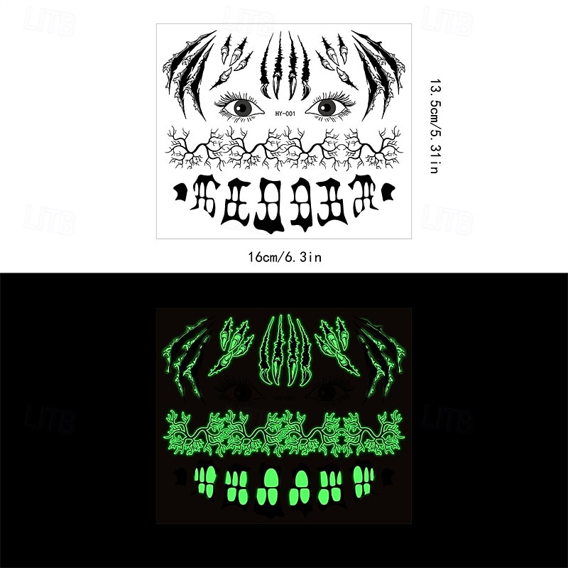 12PCS Funny Halloween horror mouth glow in the dark tattoo sticker face sticker 3D spider scar waterproof sticker2