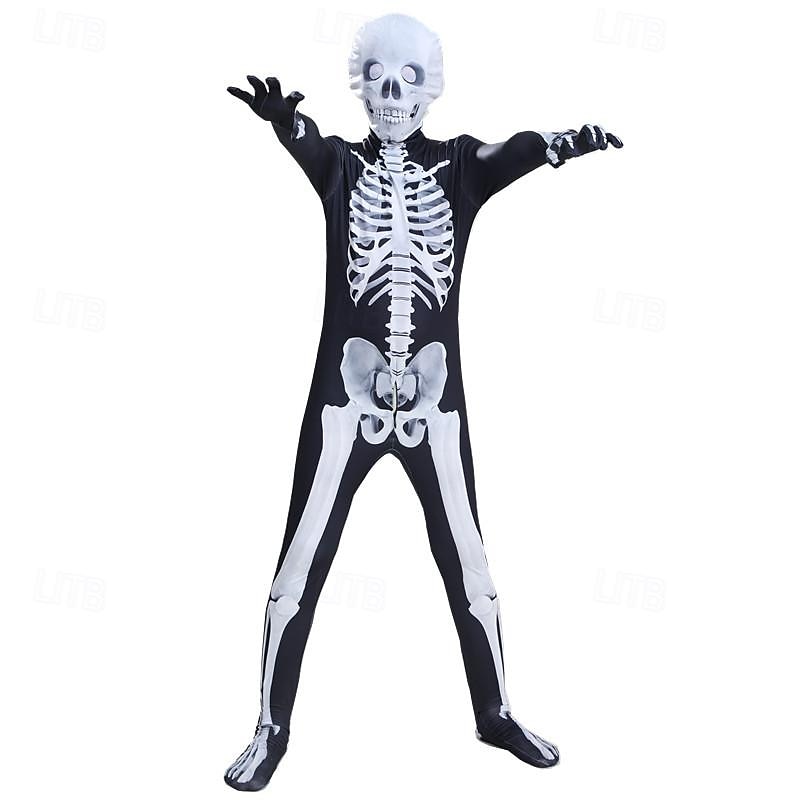 Skeleton Skull Halloween Cosplay Costume One Piece Cosplay Kid's Adults' Men's Women's Boys' Masquerade Halloween Masquerade Easy Halloween Costumes Dress Up2