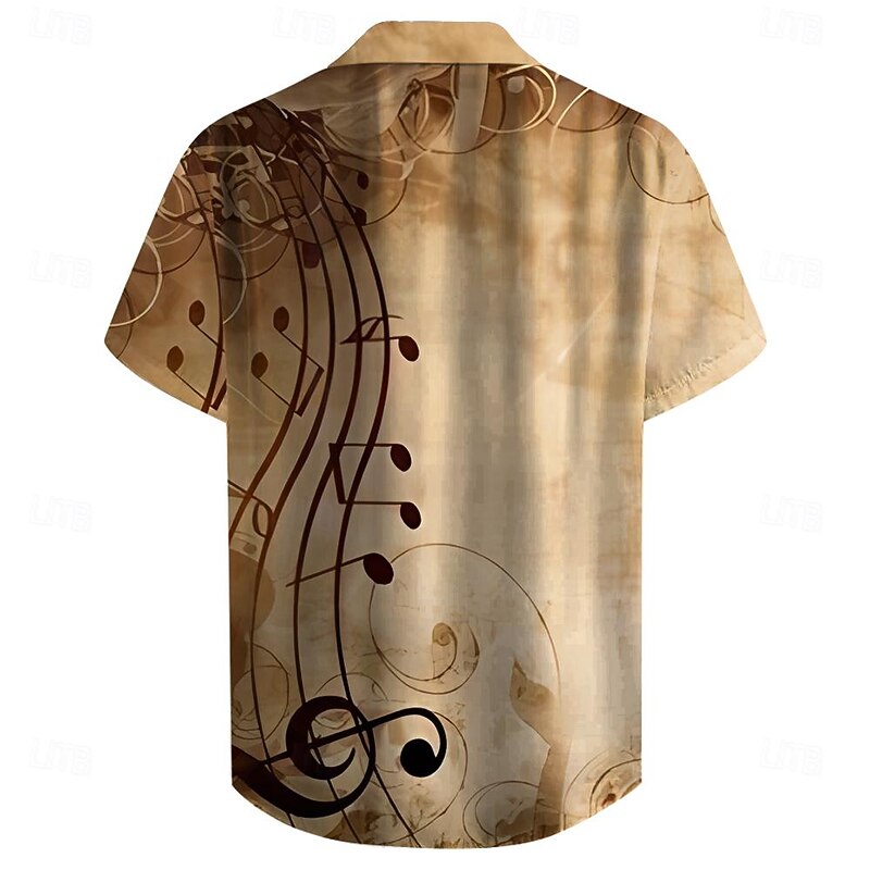 Men's Boardmasters Musical Notes Shirt Button Up Shirt Short Sleeve Vintage Casual Vacation Daily Summer Turndown Button Up 3D Print Brown3