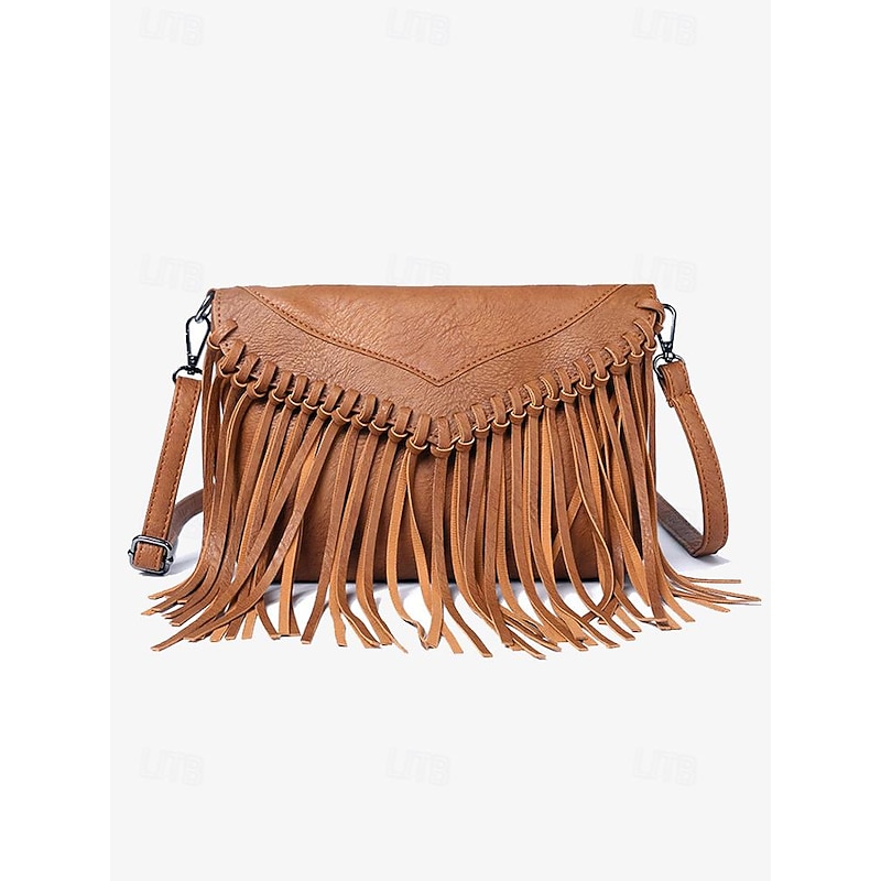 Women's Brown Fringe Crossbody Bag with Adjustable Strap for Boho Chic Style