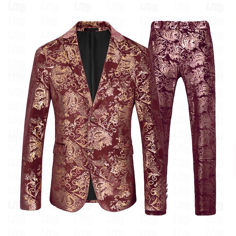 Retro Vintage 1980s Tuxedo Suits & Blazers Lapel Collar Blazer Groomsmen Jacquard Turndown Fancy Dress Men's Masquerade Wedding Wedding Guest Halloween Adults' Coat Pants3