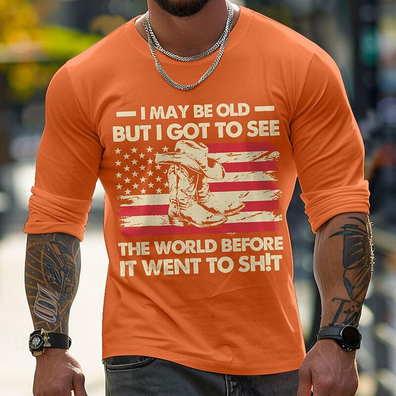 Letter Print Old People Black Orange Dark Blue T shirt Tee Men's Graphic 100% Cotton Shirt Classic Casual Shirt Long Sleeve Comfortable Tee Spring Fall Fashion Designer Clothing S M L XL XXL3