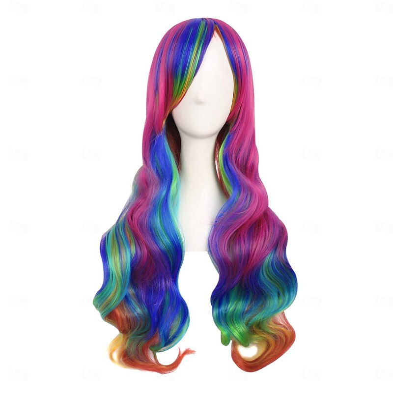 28 Inch/70cm Beautiful Long Wavy Harajuku Style Cosplay Wig (Rainbow Color) Halloween Wigs