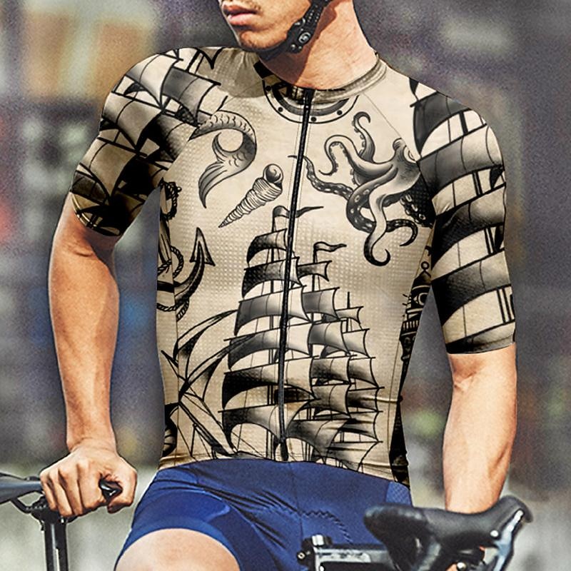Men's Cycling Jersey Graphic Short Sleeve Bike Tee Tshirt Jersey Top with 3 Rear Pockets Mountain Bike MTB Quick Dry Breathable Sports Khaki Clothing Apparel4