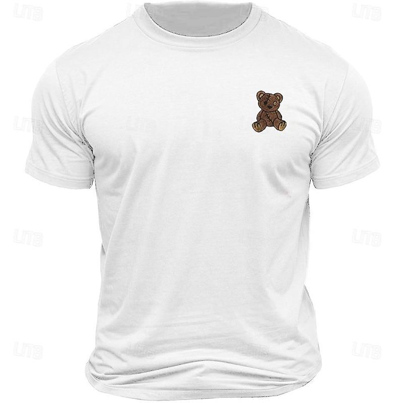 Men's Animal Toy Bear T Shirt Tee Top 100% Cotton Short Sleeve Graphic Shirt White Dark Grey Dark Blue Comfortable Tee Street Sports Outdoor Fashion Designer Clothing