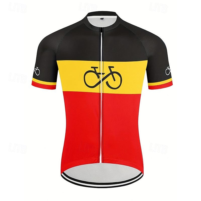 Men's Cycling Jersey Stripes Short Sleeve Bike Tee Tshirt Top with 3 Rear Pockets Mountain Bike MTB Road Bike Cycling Quick Dry Front Zipper Wicking Sports Red Clothing Apparel