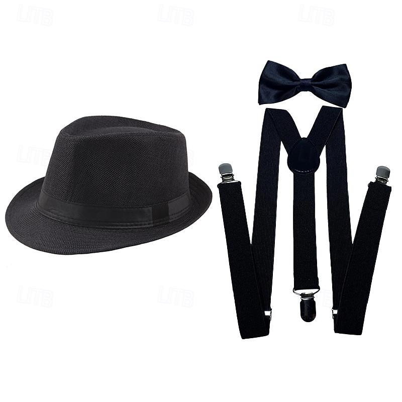 Retro Vintage Roaring 20s 1920s Panama Hat Accesories Set The Great Gatsby Fancy Dress Men's Masquerade Event / Party Bachelorette Party Adults' Hat Suspenders4