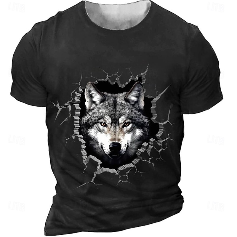 Men's Wolf T Shirt Short Sleeve T shirt 3D Print Crew Neck Shirt Retro Vintage Casual Street Casual Bar Black Spring & Summer Clothing Apparel S M L XL 2XL 3XL - Main Image