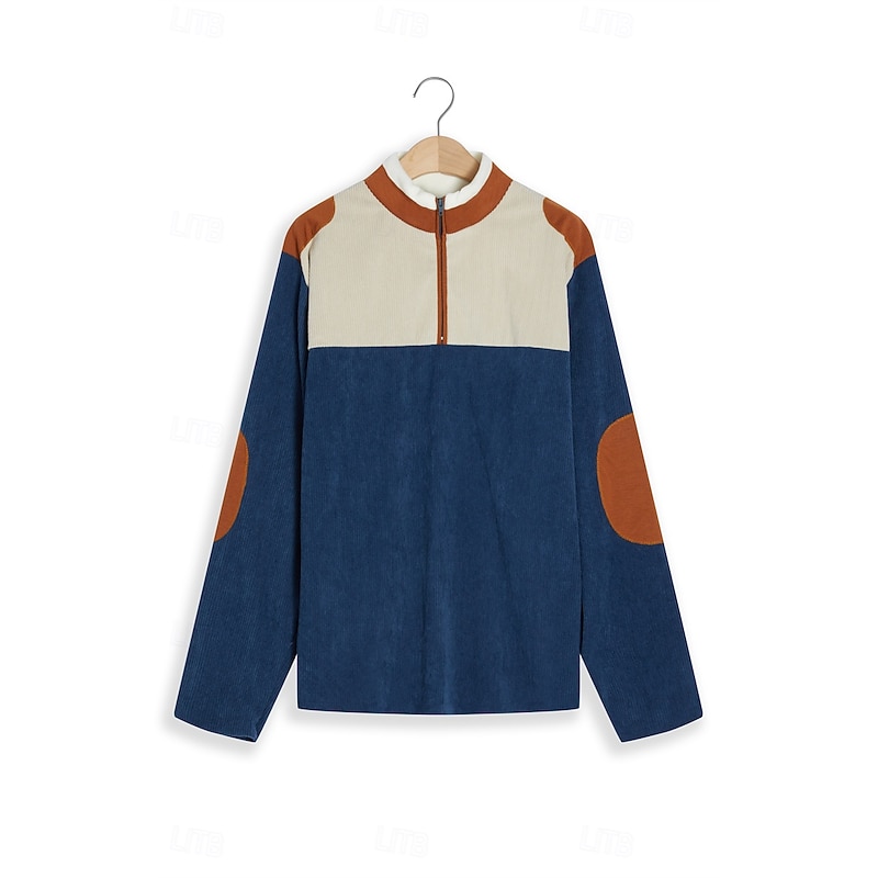 Men's Sweatshirt Zip Sweatshirt Corduroy Sweatshirt Black Blue Brown Half Zip Color Block Patchwork Sports & Outdoor Daily Holiday Fleece Streetwear Casual Thin fleece Fall & Winter Clothing Apparel4