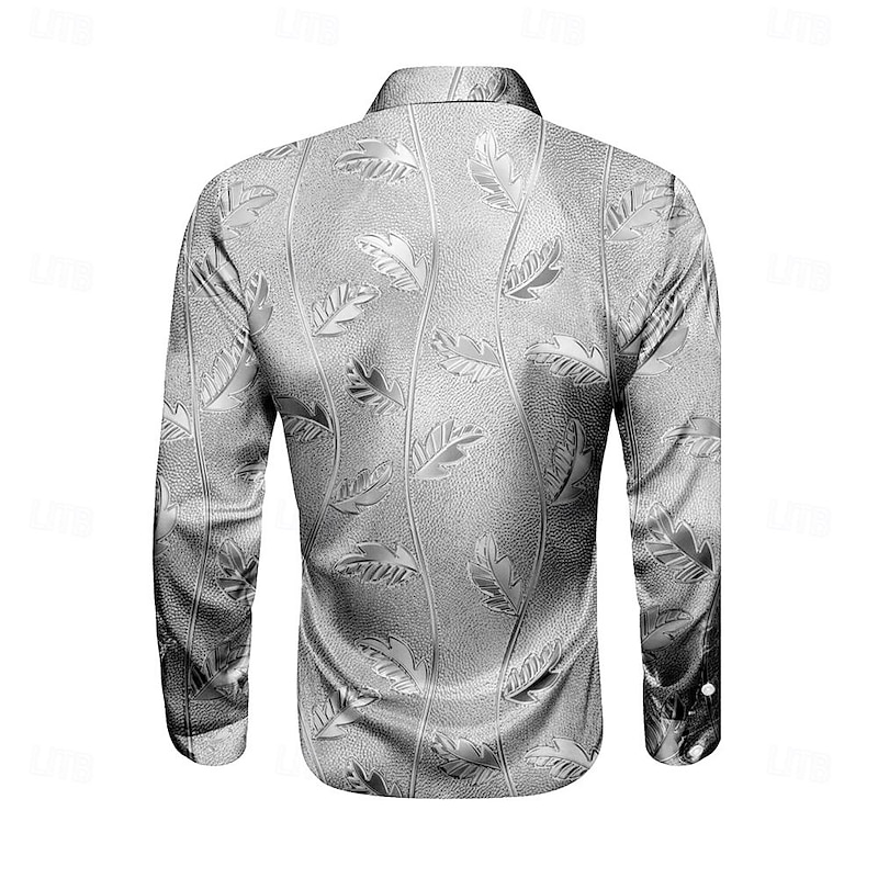 Men's Shirt Satin Shirt Dress Shirt Button Up Shirt Floral Party Evening Wear Light Blue Yellow Gray Long Sleeve Turndown Summer Spring Clothing Apparel Button Up4