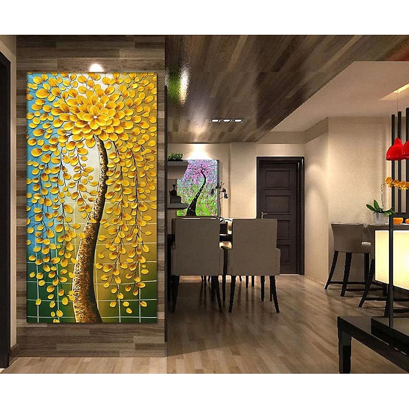 Hand Painted Abstract Yellow Gold Cherry Blossom Painting Living room decor Abstract flower wall art Thick Acrylic Palette Knife Oil Painting On Canvas Unframed2