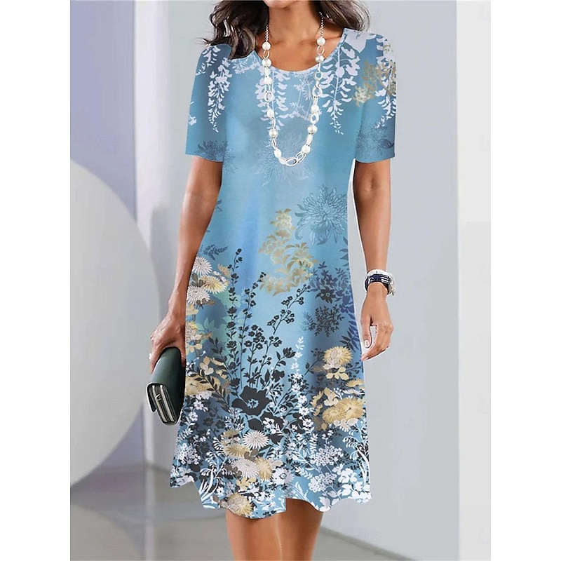 Women's Casual Dress Floral Print Crew Neck Midi Dress Stylish Casual Daily Vacation Short Sleeve Summer4