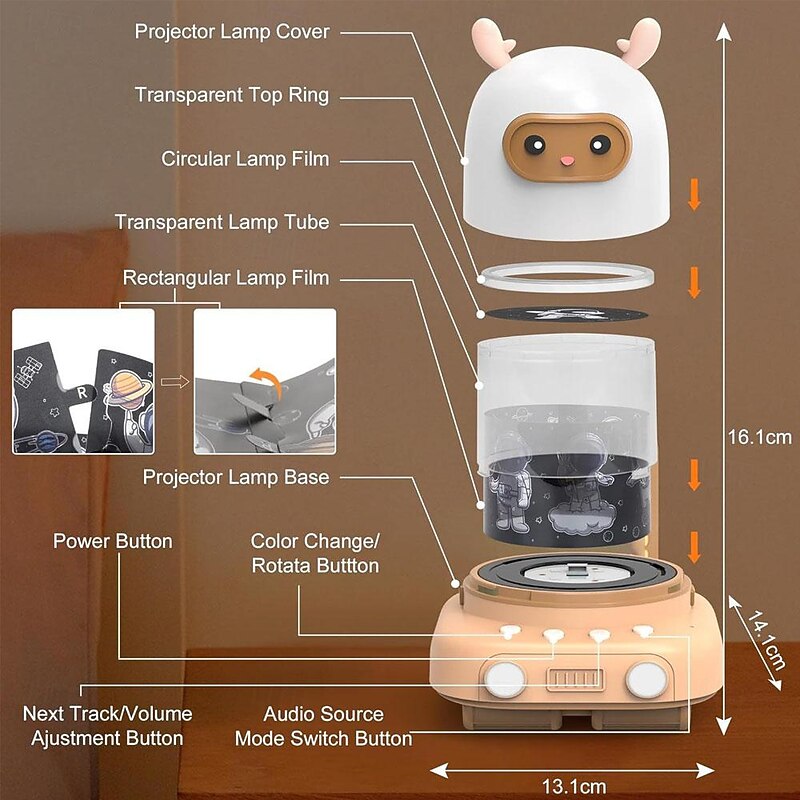 3 In 1 Night Light Projector with 360 Rotation Sliding Deer Car Night Light for Kids Gift 3 in 13