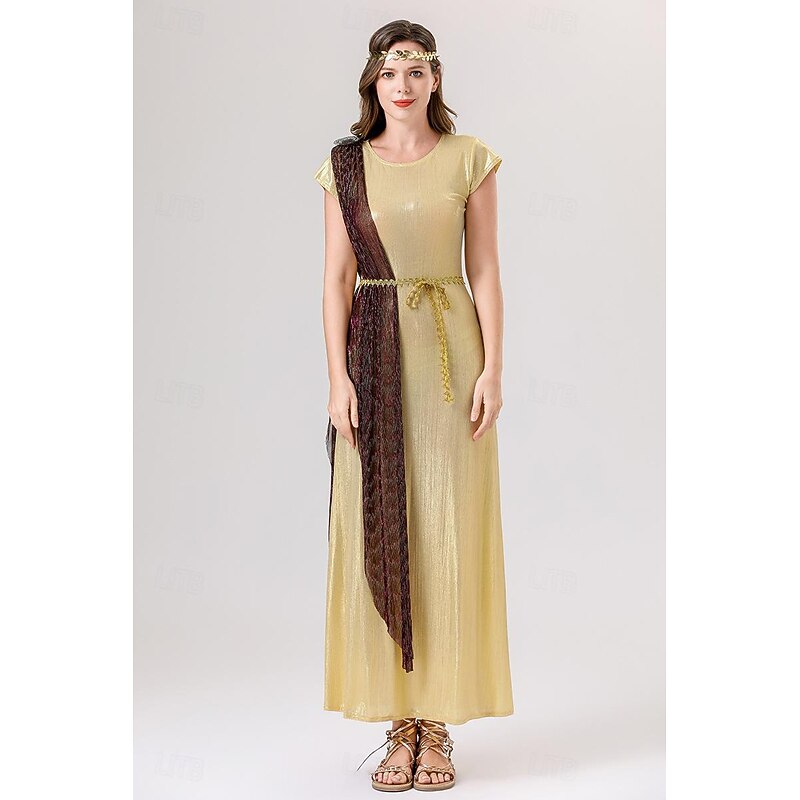 Greek Goddess Halloween Cosplay Costume Robe Carnival Costume Vintage Inspired Adults' Women's Carnival Masquerade Party Masquerade Easy Halloween Costumes Dress Up