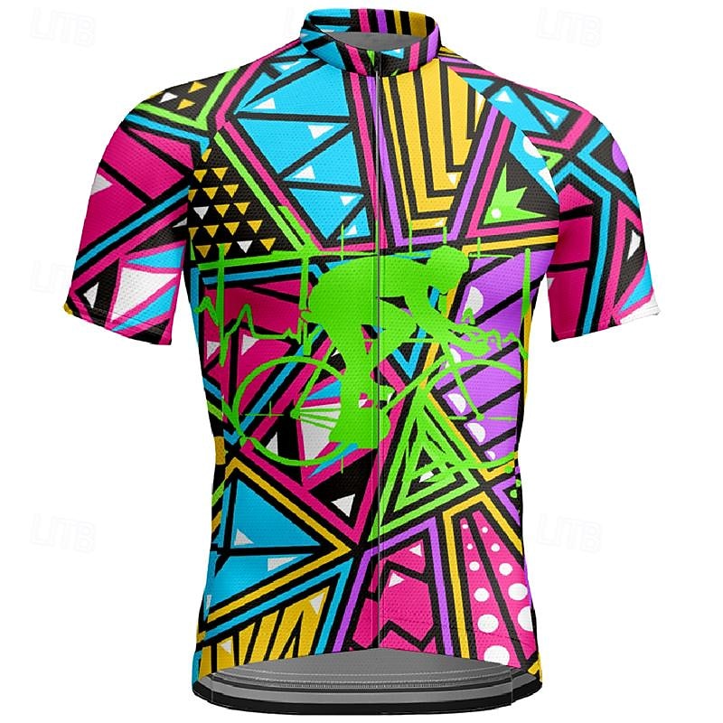 Men's Cycling Jersey Color Block Short Sleeve Bike Tee Tshirt Jersey Top with 3 Rear Pockets Mountain Bike MTB Quick Dry Breathable Sports Rainbow Clothing Apparel