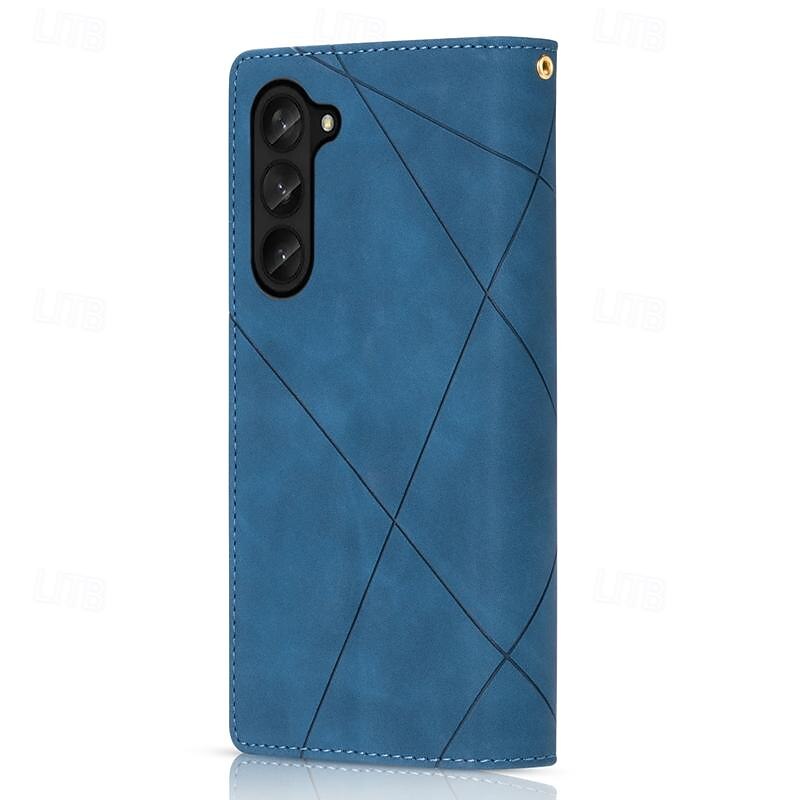 Phone Case For Samsung Galaxy Z Fold 7 Z Fold 6 Z Fold 5 Z Fold 4 Z Fold 3 Wallet Case Magnetic Zipper with Wrist Strap Retro Geometric Pattern PC PU Leather2
