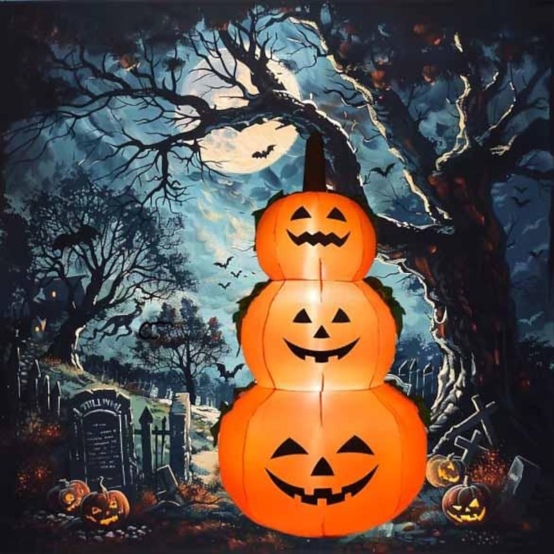 Halloween Decorations 6Ft Inflatable LED 3 Pumpkins Stack Light, Jack O Lantern Blow Up 3 Pumpkins, Outdoor Indoor Halloween Decorations - Main Image