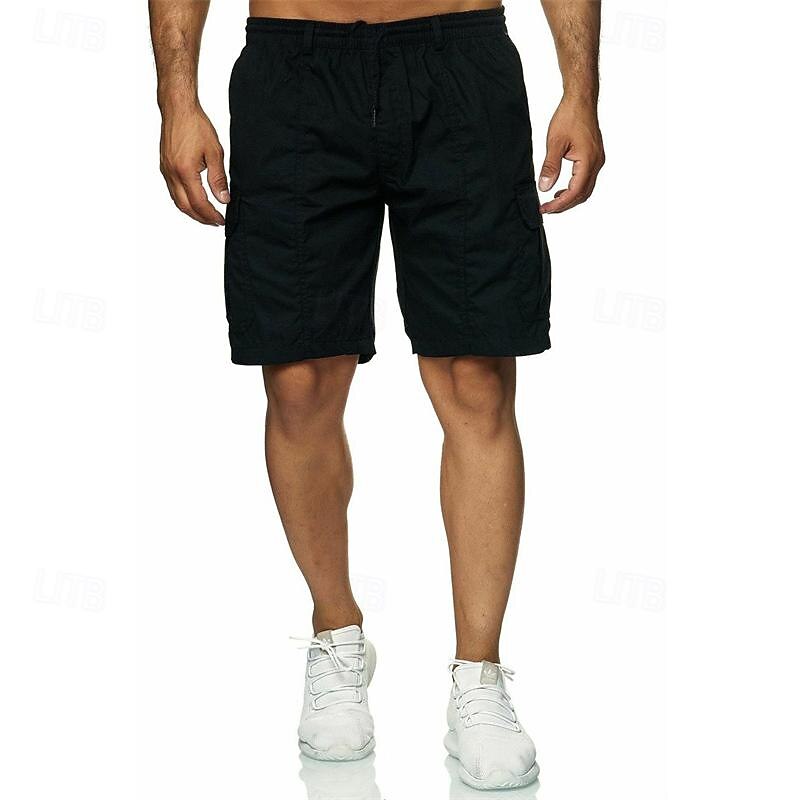 Men's Tactical Shorts Cargo Shorts Shorts Drawstring Elastic Waist Multi Pocket Plain Wearable Short Outdoor Daily Camping & Hiking Fashion Classic Black Navy Blue2