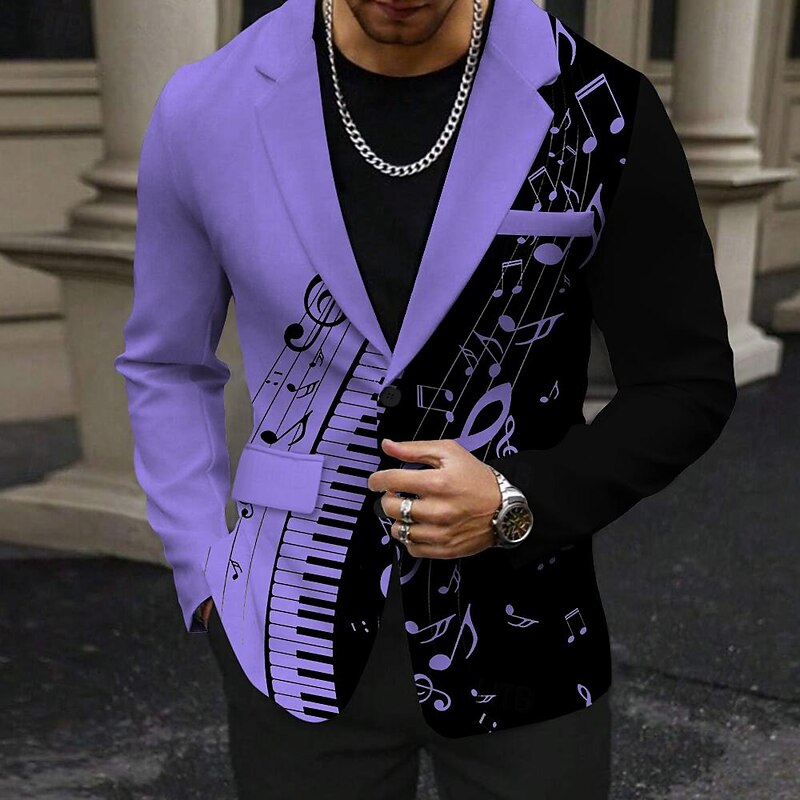 Men's Musical Notes Long Sleeve Turndown Business Casual Party Evening Wear Daily Buttons Print Multi Pocket3