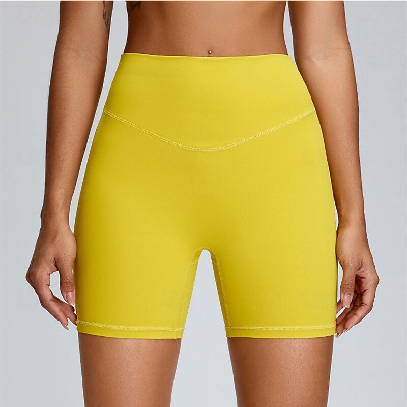 Women's Gym Shorts Yoga Shorts Workout Shorts Elastic Waistband High Waist Pilates Gym Workout Workout Shorts Solid Color Yellow Pink Blue Sports Activewear Stretchy Slim4