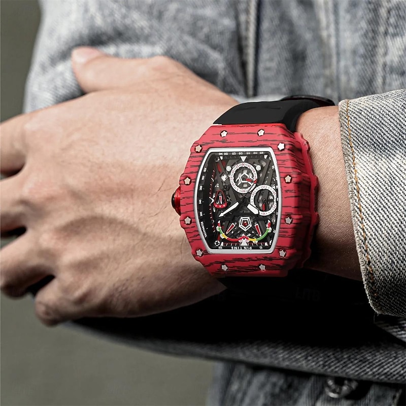 Men Quartz Watch Outdoor Sports Fashion Wristwatch Luminous Calendar Chronograph Waterproof Silicone Gel Watch2