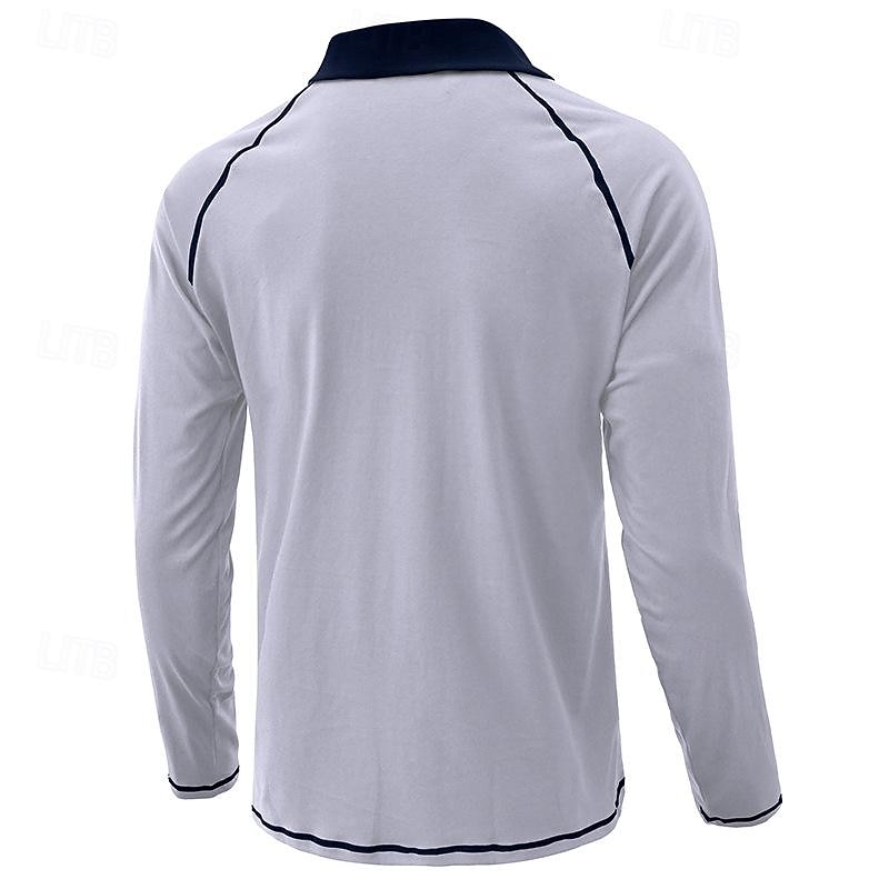 Men's Polo Shirt Golf Shirt Work Casual Lapel Classic Long Sleeve Basic Modern Color Block Patchwork Button Spring & Summer Regular Fit Army Green Dark Grey Black White Burgundy Navy Blue Polo Shirt4