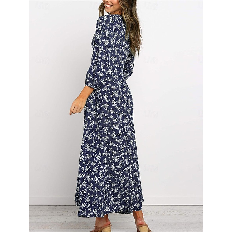 Women's Chiffon Dress Swing Dress Formal Dress Floral Print V Neck Long Dress Maxi Dress Elegant Formal Party Wedding Guest Long Sleeve Fall2