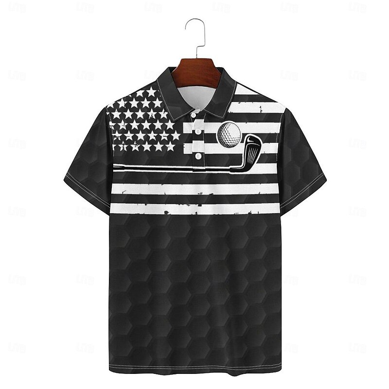 Men's Veterans Patriotic Short Sleeve Polo Shirts Casual Daily Wear Spring & Summer Black
