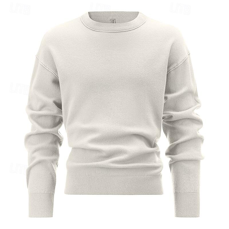 Men's Pullover Sweater Jumper Knit Sweater Ribbed Knit Regular Knitted Plain Crew Neck Fashion Basic Daily Wear Date Clothing Apparel Fall & Winter Black White M L XL4