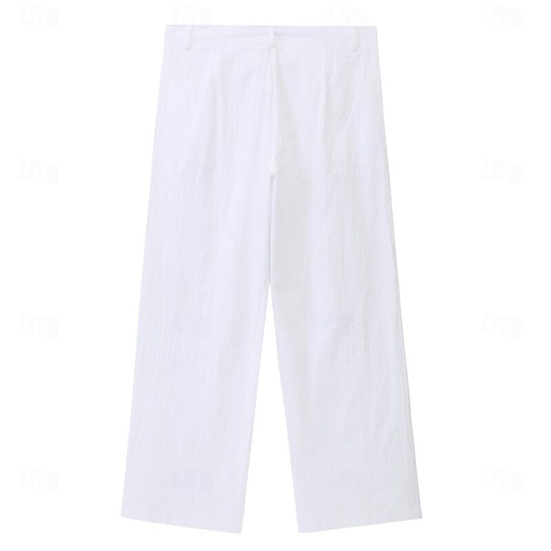 Men's Linen Pants Trousers Summer Pants Straight Leg Split Plain Comfort Breathable Full Length Casual Daily Holiday Fashion Basic Black White Micro-elastic3