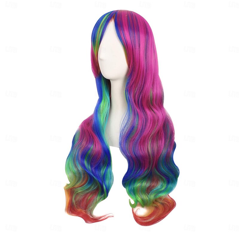 28 Inch/70cm Beautiful Long Wavy Harajuku Style Cosplay Wig (Rainbow Color) Halloween Wigs3